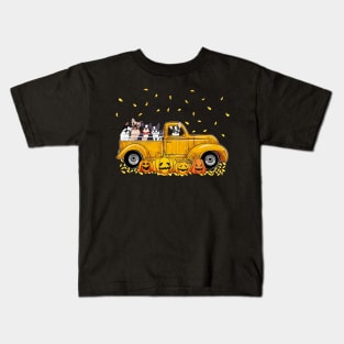 Yellow Car Truck French Bulldogs And Pumpkins Halloween Kids T-Shirt